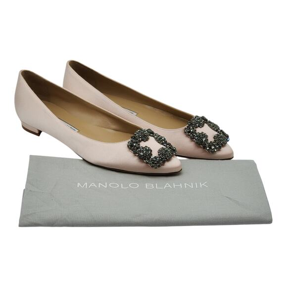 Manolo Blahnik Hangisiflat Jewel Buckle Flat Pumps - Satin - Light Pink 35 $1095 - Picture 7 of 7
